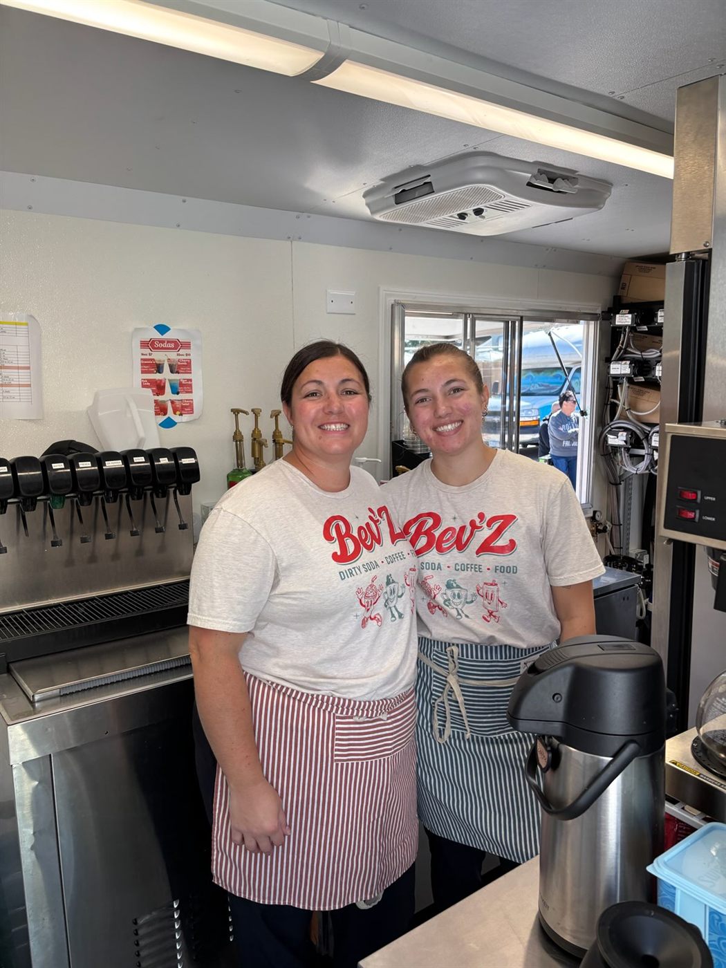 Inside the Bev'Z trailer beside the soda fountain