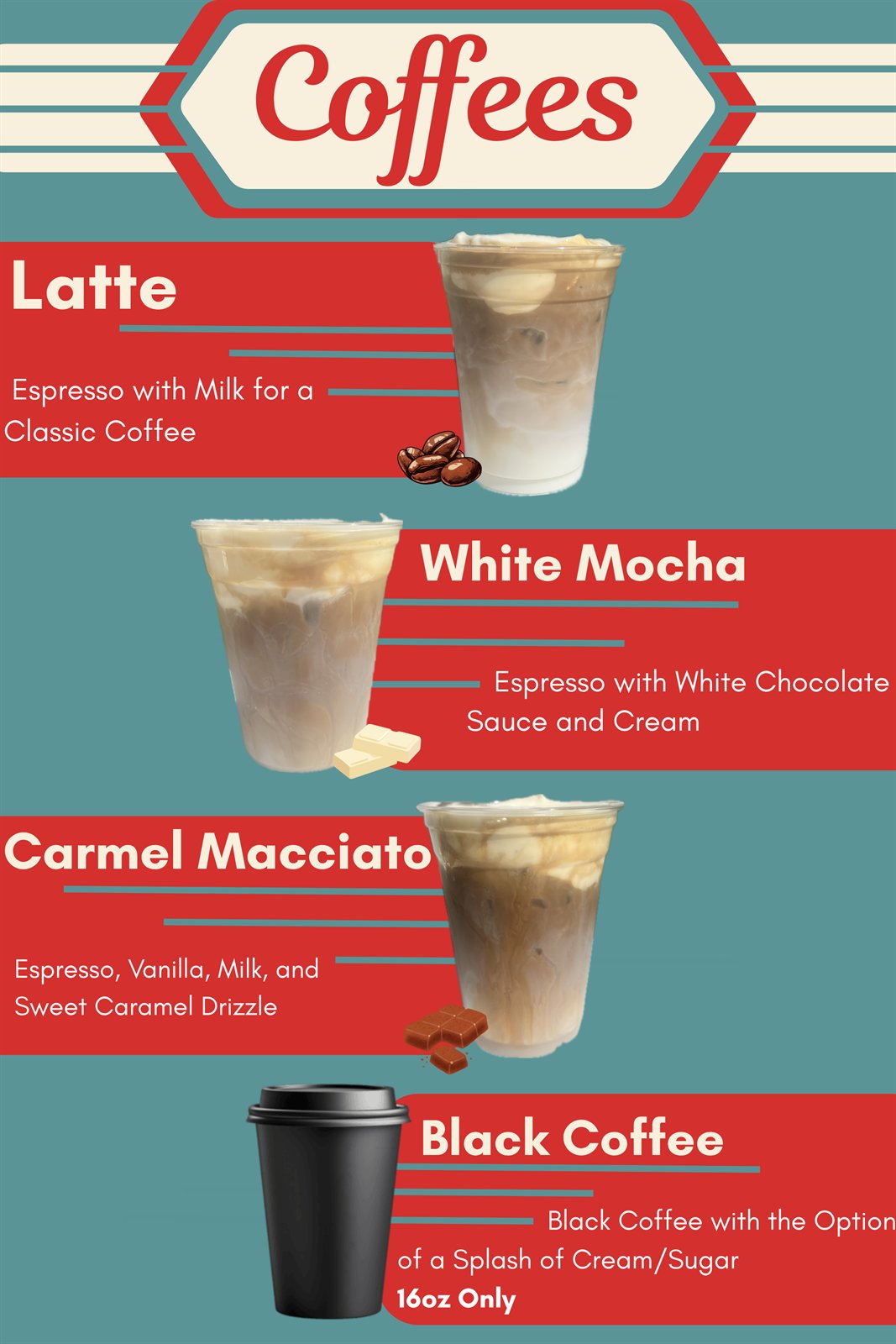 Bev'Z Coffees menu poster