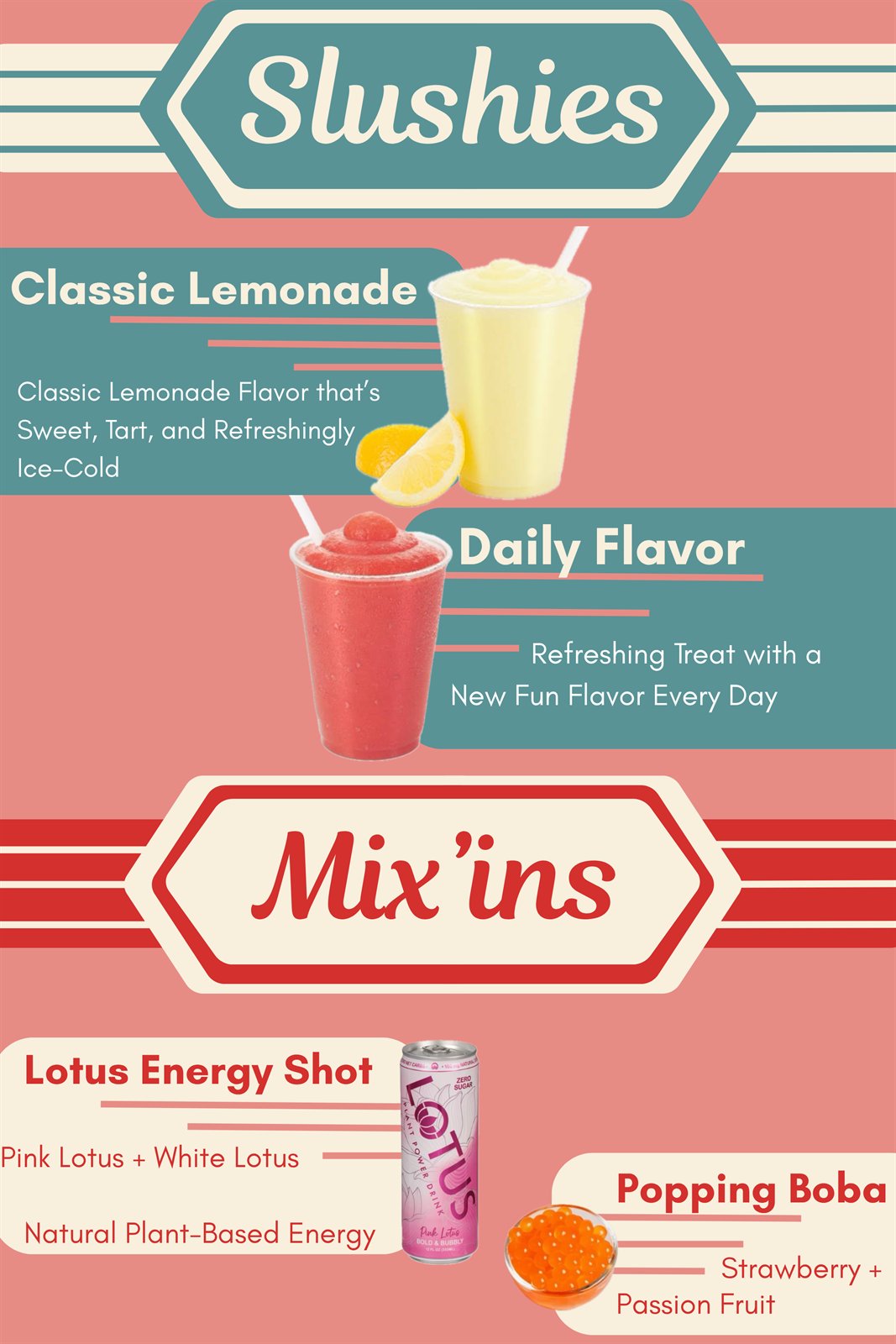 Bev'Z Slushies and Mix'ins menu poster